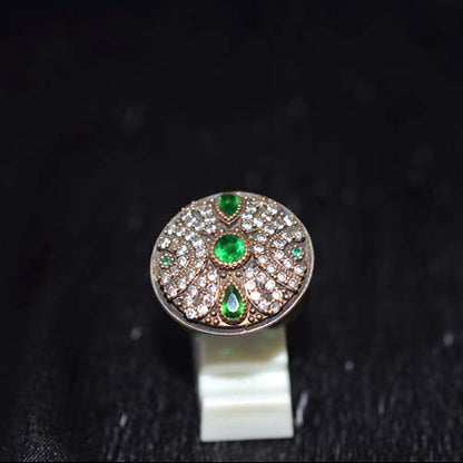 925 Sterling Silver Green and White Gemstone Round Cluster Ring