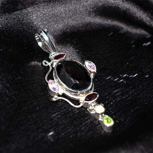 925 Sterling Silver Garnet Amethyst Peridot Black Onyx Pendant