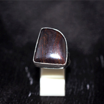 925 Sterling Silver Tiger Iron Shield Ring