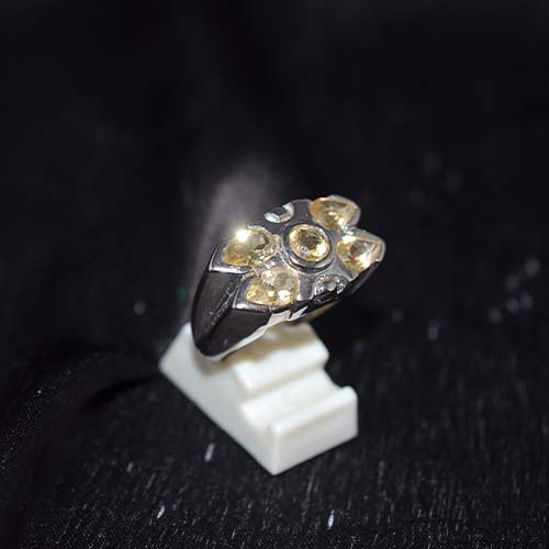 925 Sterling Silver Yellow Citrine Flower Design Ring