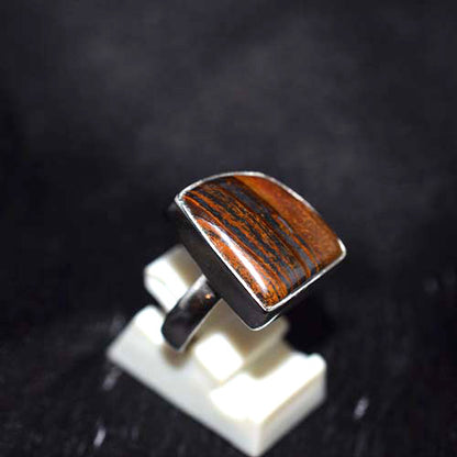925 Sterling Silver Banded Jasper Rectangle Ring