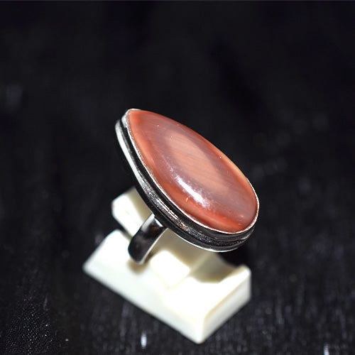 925 Sterling Silver Brown Cat's Eye Marquise Shape Ring