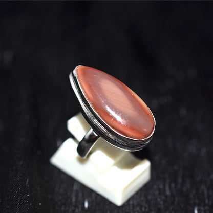 925 Sterling Silver Brown Cat's Eye Marquise Shape Ring