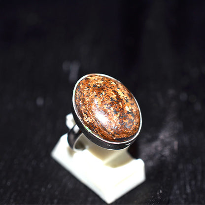 925 Sterling Silver Speckled Brown Jasper Oval Ring