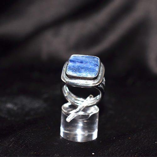 925 Sterling Silver Square Blue Stone Statement Ring