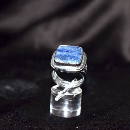 925 Sterling Silver Square Blue Stone Statement Ring