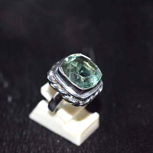925 Sterling Silver Cushion Cut Green Amethyst Layered Setting Ring