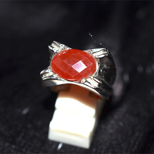 925 Sterling Silver Oval Faceted Carnelian Ring with Flared Setting