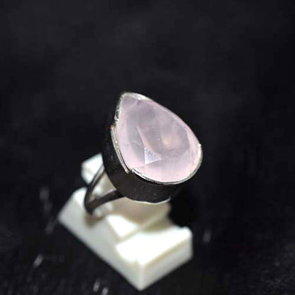 925 Sterling Silver Faceted Rose Quartz Teardrop Ring