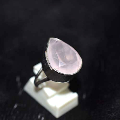 925 Sterling Silver Faceted Rose Quartz Teardrop Ring