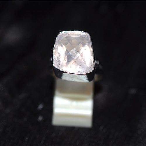 925 Sterling Silver Cushion Rose Quartz Ring