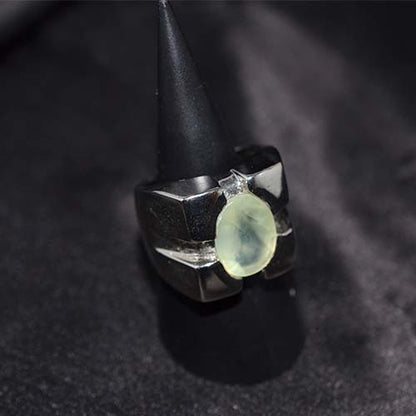 925 Sterling Silver Prehnite Modern Geometric Ring