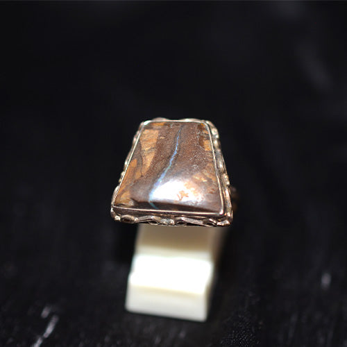 925 Sterling Silver Boulder Opal Rectangle Ornate Ring