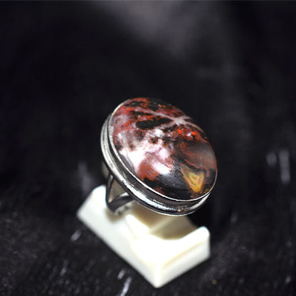 925 Sterling Silver Oval Multicolor Agate Ring