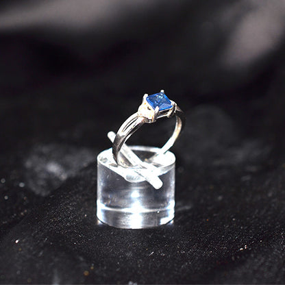 925 Sterling Silver Princess Cut Blue Sapphire Ring
