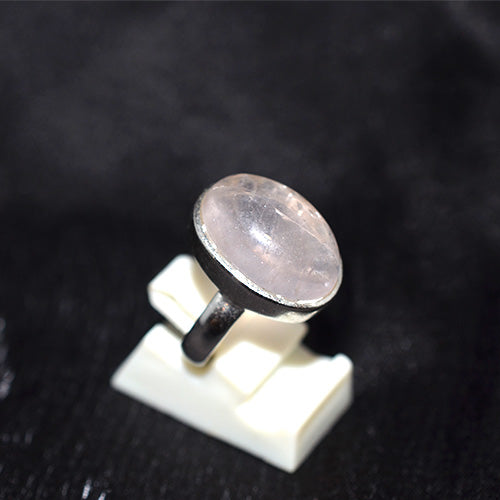 925 Sterling Silver Simple Oval Rose Quartz Ring