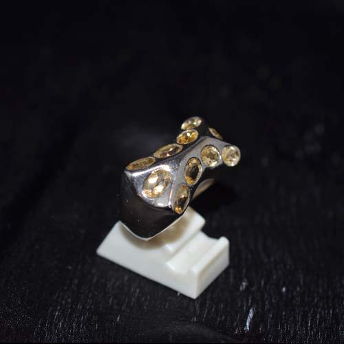 925 Sterling Silver Yellow Citrine Curved Motif Ring