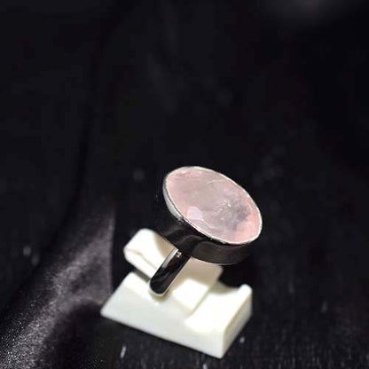 925 Sterling Silver Faceted Rose Quartz Oval Ring