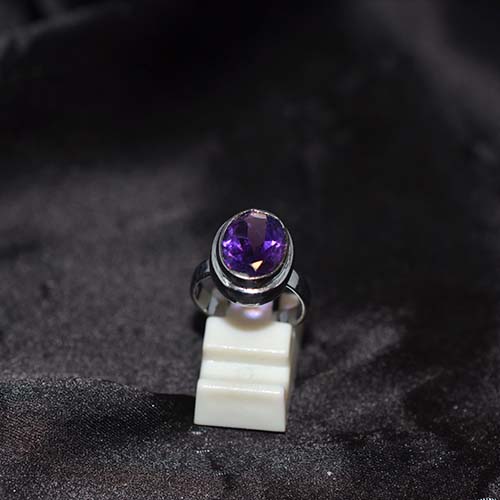925 Sterling Silver Amethyst Double Bezel Ring