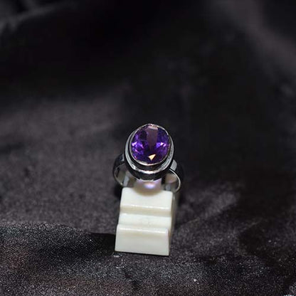 925 Sterling Silver Amethyst Double Bezel Ring