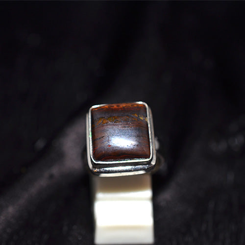 925 Sterling Silver Red Tiger Iron Cushion Cut Ring