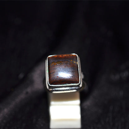 925 Sterling Silver Red Tiger Iron Cushion Cut Ring