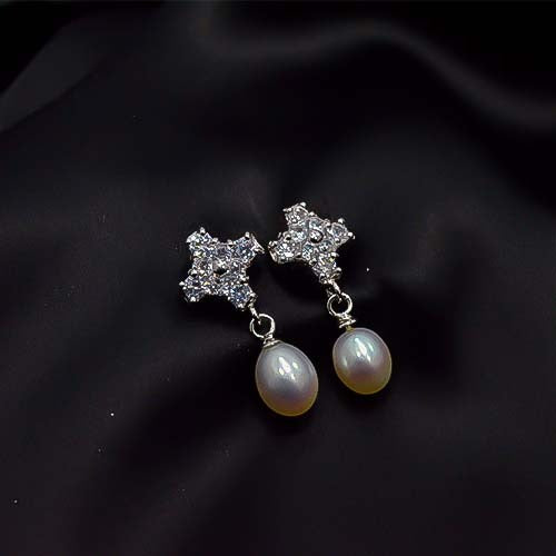 925 Sterling Silver Pearl Drop Star Earrings