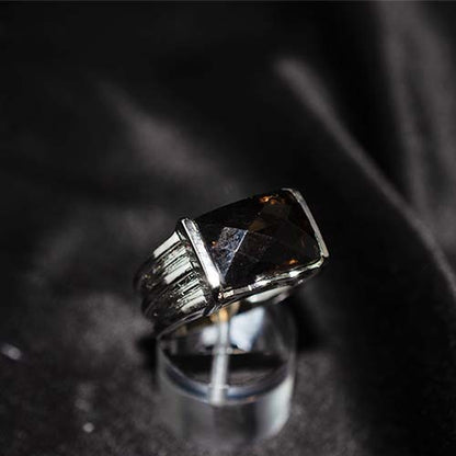 925 Sterling Silver Smoky Quartz Bar Set Ring