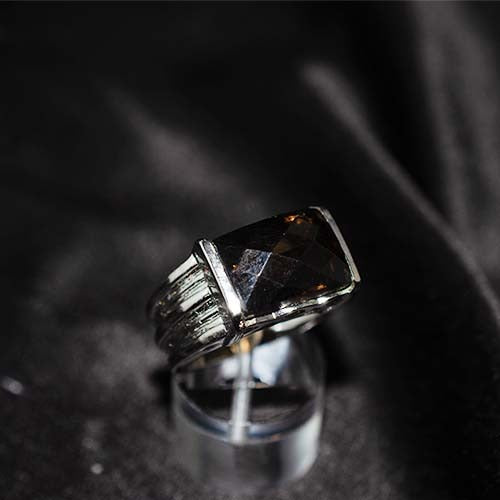 925 Sterling Silver Smoky Quartz Bar Set Ring