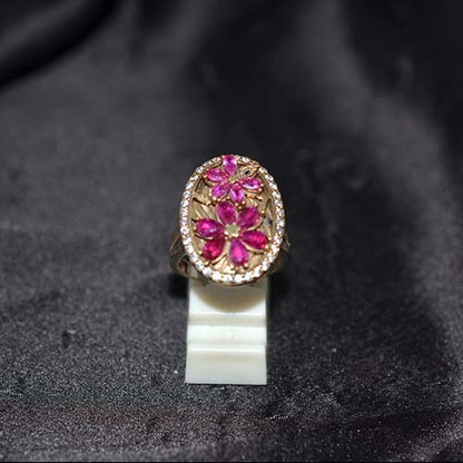 6 Carat Gold Plated Ruby Dual Floral Ring
