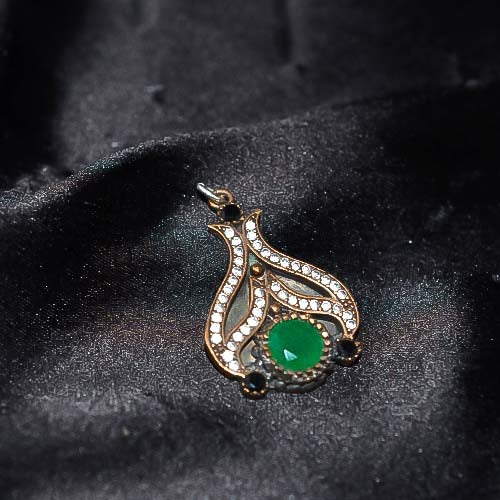 6 Carat Gold Plated Green Crystal and White Crystal Tulip Pendant