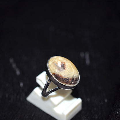 925 Sterling Silver Oval Patterned Agate Ring