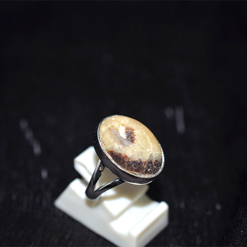 925 Sterling Silver Oval Patterned Agate Ring