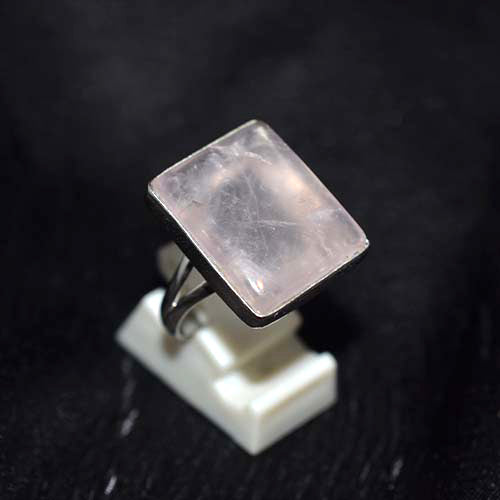 925 Sterling Silver Rose Quartz Rectangle Ring