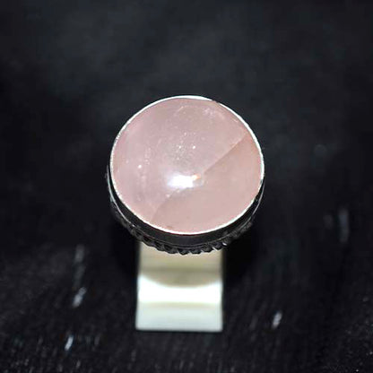 925 Sterling Silver Rose Quartz Round Beaded Bezel Ring