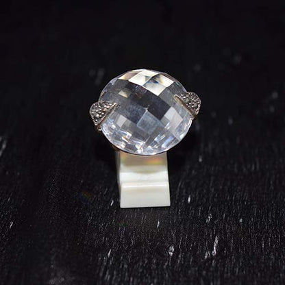 925 Sterling Silver Clear Crystal Globe Ring with Marcasite Accents