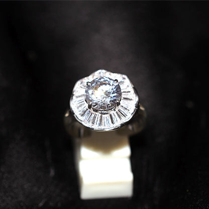 925 Sterling Silver Turkish Cubic Zirconia Floral Motif Ring