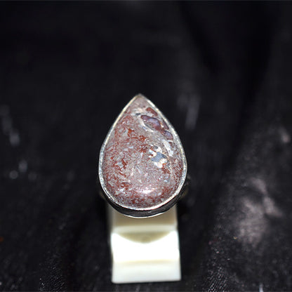 925 Sterling Silver Red Brecciated Jasper Elongated Teardrop Ring