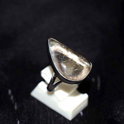 925 Sterling Silver Rutilated Quartz Asymmetrical Teardrop Ring