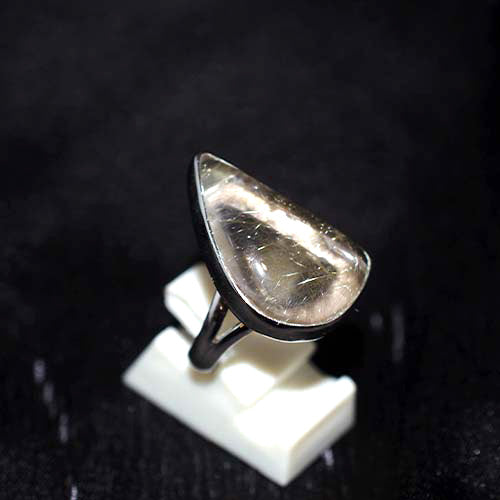 925 Sterling Silver Rutilated Quartz Asymmetrical Teardrop Ring