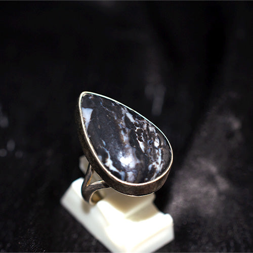 925 Sterling Silver Zebra Jasper Teardrop Ring