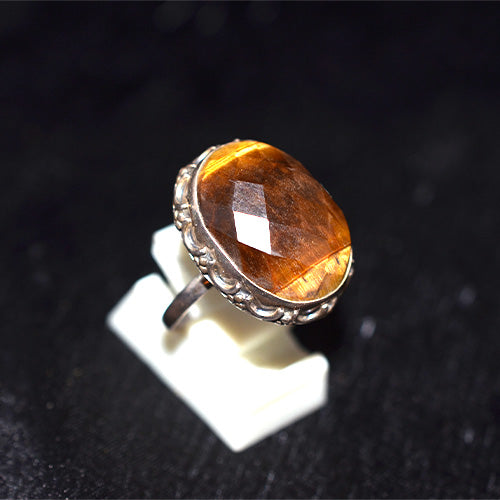 925 Sterling Silver Turkish Tiger's Eye Oval Crown Setting Ring