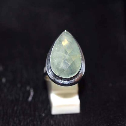 925 Sterling Silver Faceted Prasiolite Pear-Shaped Ring