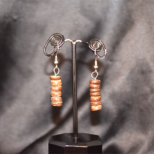 925 Sterling Silver Stacked Wooden Bead Drop Earrings