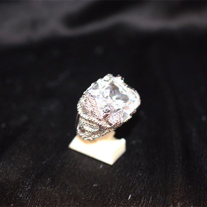 925 Sterling Silver Large Cushion Cut White Zircon Statement Ring