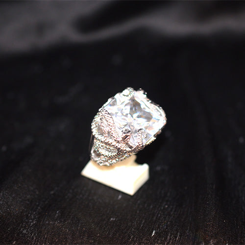 925 Sterling Silver Large Cushion Cut White Zircon Statement Ring