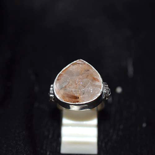 925 Sterling Silver Rutilated Quartz Teardrop Ring