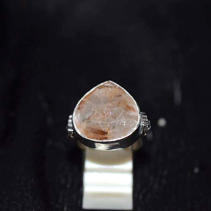 925 Sterling Silver Rutilated Quartz Teardrop Ring
