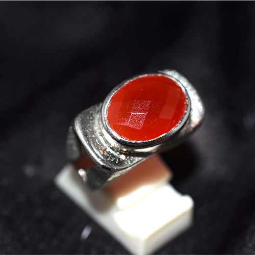 925 Sterling Silver Oval Faceted Carnelian Ring with Wide Band