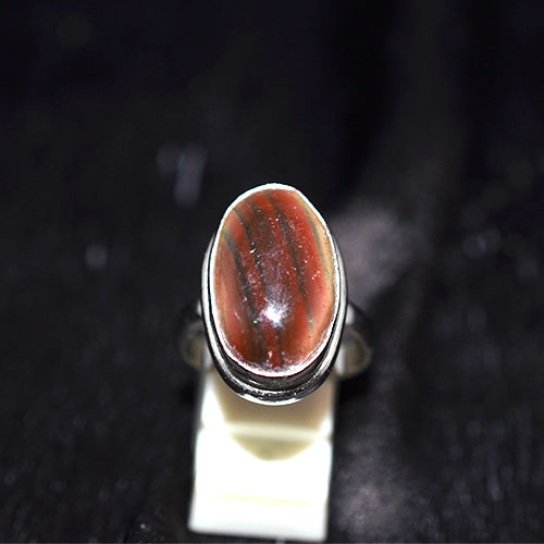 925 Sterling Silver Brown Cat's Eye Jasper Oval Ring